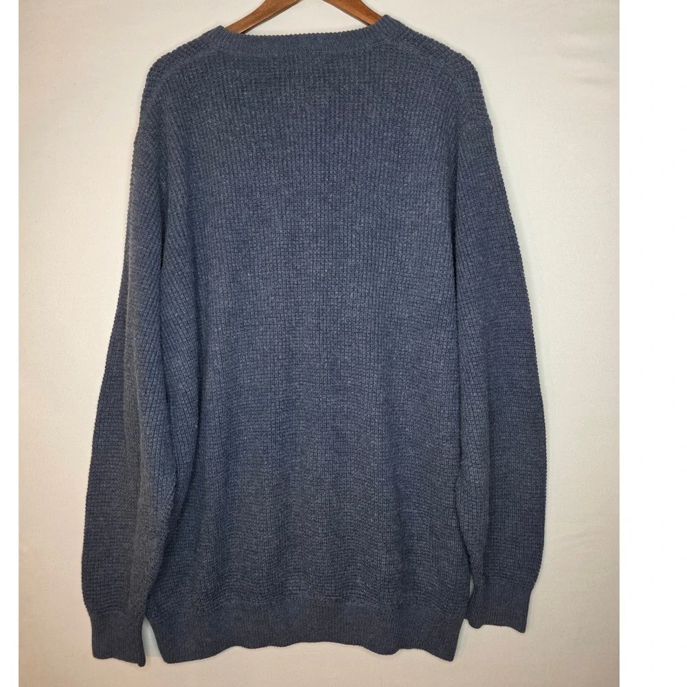LL Bean Henley Sweater XXL Tall Pullover Chunky Blue Cotton/Wool Grandpa‎
